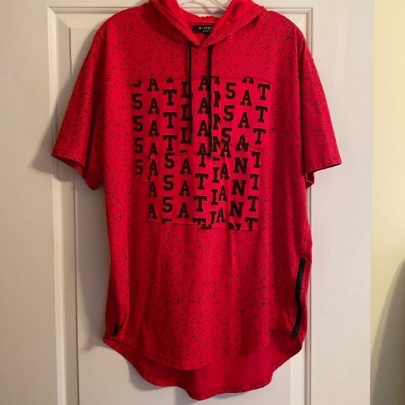M Society Hoodie S/S Zip Sides Red Black Size XL - Picture 3 of 8